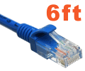Network Ethernet Cable with RJ45 plugs - 6ft - Blue