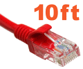 Network Ethernet Cable with RJ45 plugs - 10ft - Red
