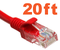 Network Ethernet Cable with RJ45 plugs - 20ft - Red
